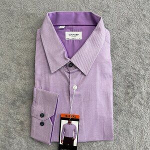 NEW Duchamp London Men's 18.5 XXL Slim Fit Dress Shirt Stretch Cotton Purple